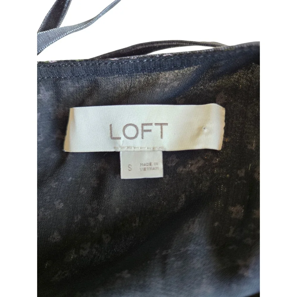 LOFT Black Pink Floral Chiffon Peplum Blouse Sz S Romantic Cottage Whimsigoth